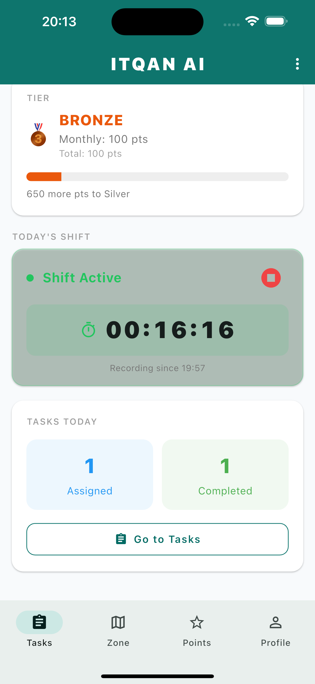Worker App — Active shift timer