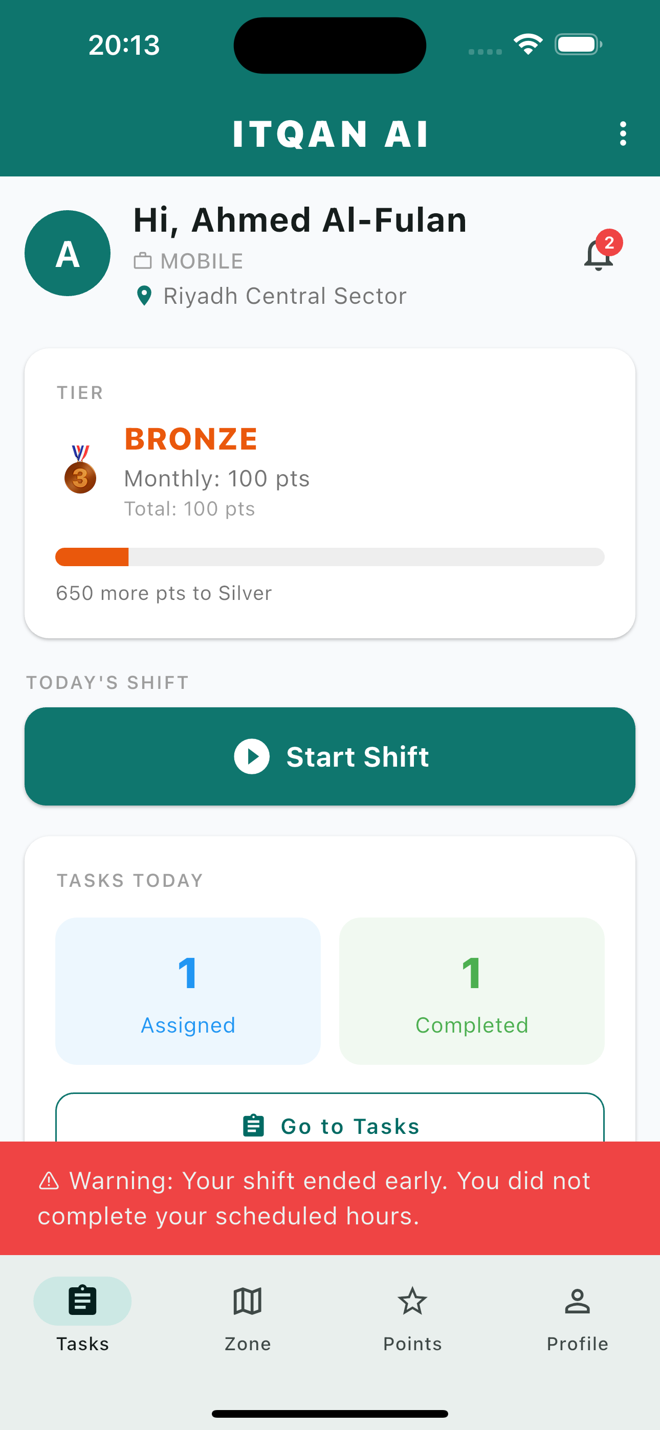 Worker App — Warning notification